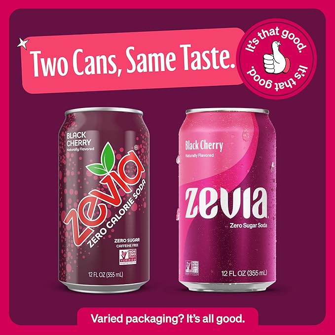 Zevia Zero Sugar Soda, Black Cherry, 12 oz Cans (8-Pack) ??Naturally Sweetened, Non-GMO Project