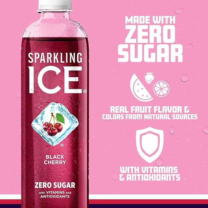Sparkling Ice, Black Cherry Sparkling Water, Zero Sugar Flavored Water, with Vitamins and