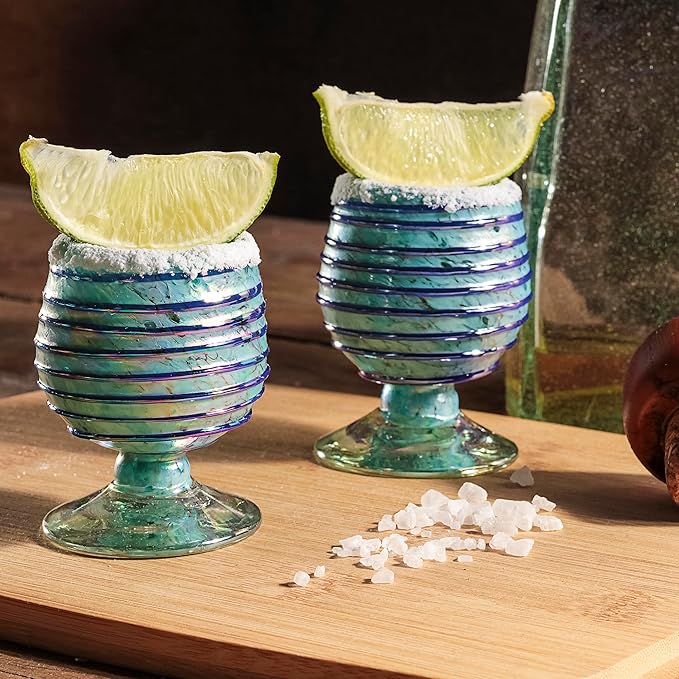 Authentic Mexican Tequila Hand Blown Shot Glasses - Set of 4-2 oz - Mini Glass Snifters - Heavy