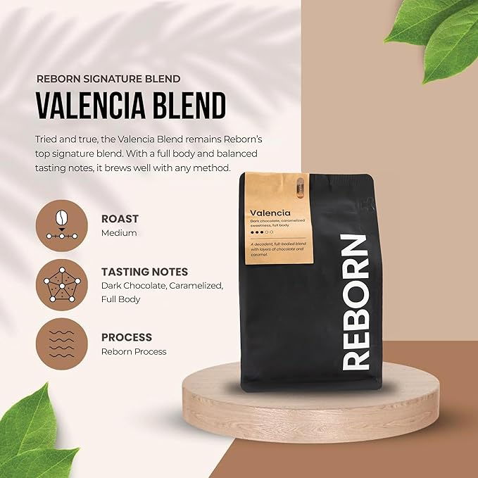 Reborn Coffee Specialty Whole Bean Coffee, Medium Roast, 12 Ounce, Premium Valencia Signature