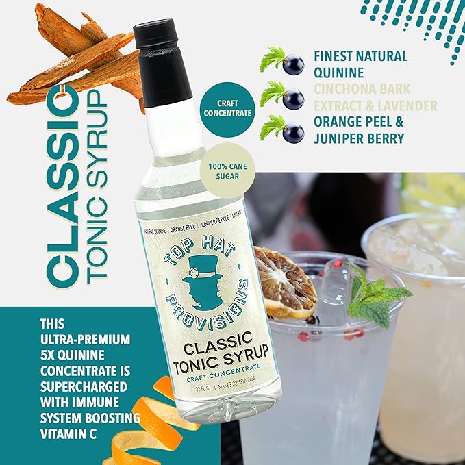 Top Hat Classic Tonic Syrup – 5x Quinine Tonic Water Concentrate – Make Tonic Water at Home – Just