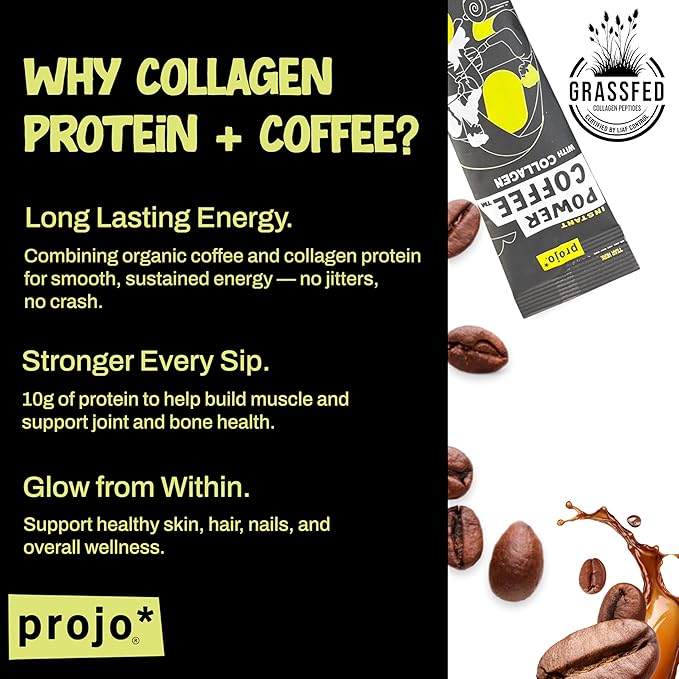 Projo* Power Coffee – Instant Coffee with 10g Protein - Grass-Fed Hydrolyzed Bovine Collagen &