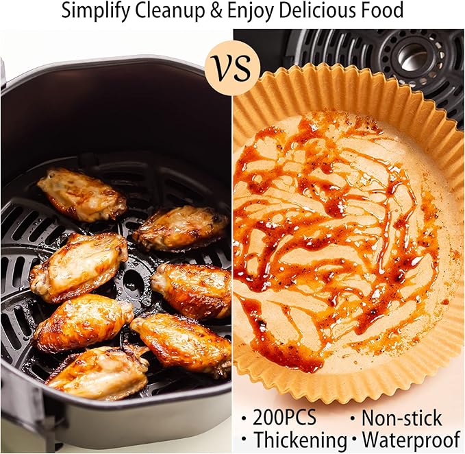 200Pcs Air Fryer Disposable Paper Liner, Round Non-Stick Air Fryer Liners Parchment Paper for