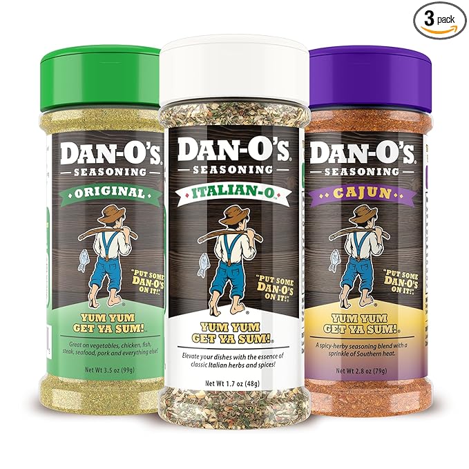 Dan-O's 3 Bottle Seasoning Set, Small Bottles, 3 Pack, Includes Original, Cajun and Italian-O