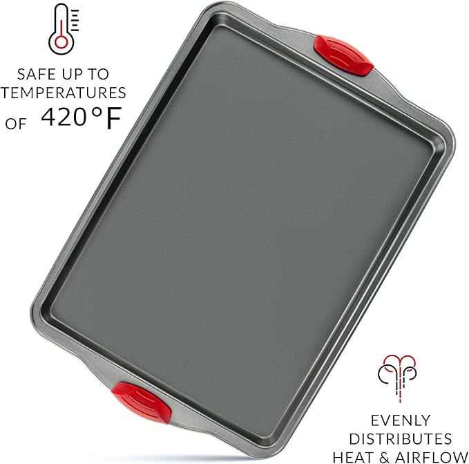 Boxiki Kitchen Non-Stick Baking & Cookie Sheet Pan Non-Toxic 11x14 Inch Rimmed Carbon Steel Baking