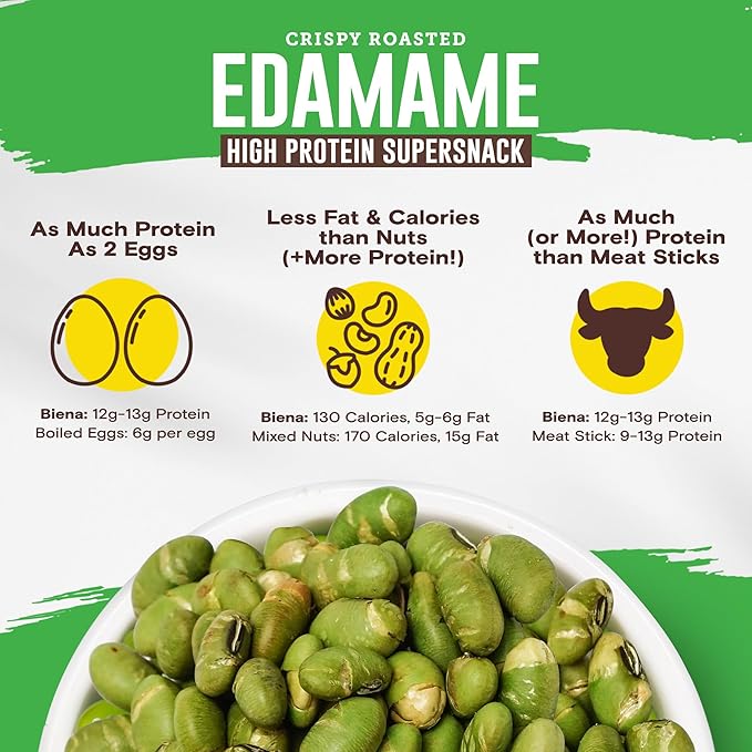 Biena Crispy Roasted Edamame Beans Snack ??High Protein Low Carb Snack for Adults & Kids, 12g-13g
