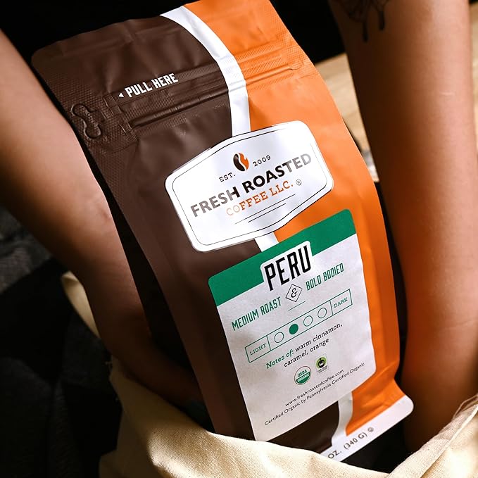 Fresh Roasted Coffee, Organic Peru | Mold & Myco 3rd Party Tested, USDA Organic, Kosher | Med Roast
