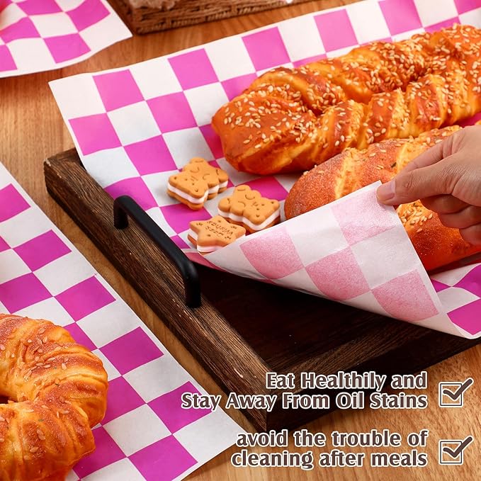 Honeydak 600 Pcs Sandwich Wrapping Paper Sheet 15x15 Checkered Food Wax Sheets Parchment Burgers