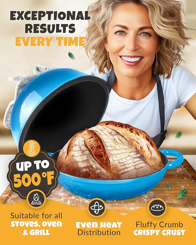 Dutch Oven Bread Baking - 5QT Enamel Bread-Dome - incl Sourdough Bread-Baking Suppliers like Dough