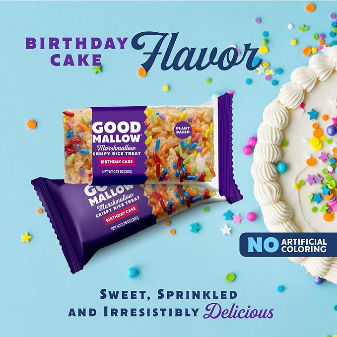 GoodMallow Vegan Rice Crispy Treats Individually Wrapped Box of 8, Kosher Vegan Snacks, Gluten Free