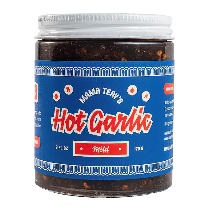 Mama Teav's Mild Garlic Chili Crisp - Mild, Crunchy, Umami Chili Oil with Garlic & Cambodian Chilis