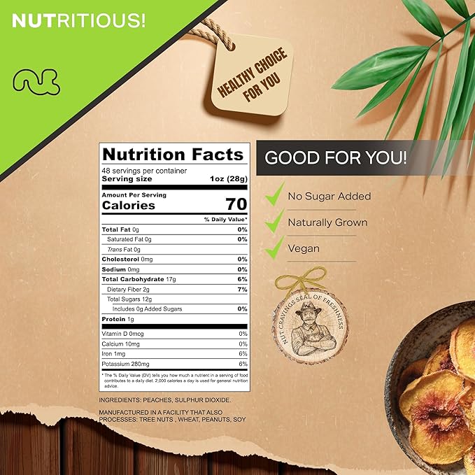 NUT CRAVINGS - Sun Dried California Peaches, No Sugar Added, Unsweetened (48oz, 3 LB) Bulk Dry