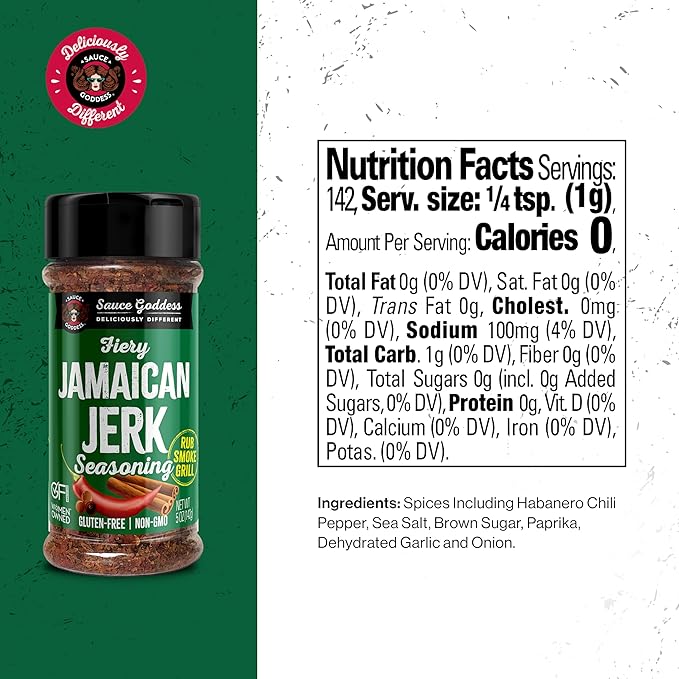 Sauce Goddess - Fiery Jamaican Jerk Spice Shaker - Caribbean Seasoning for Chicken, Pork & Seafood