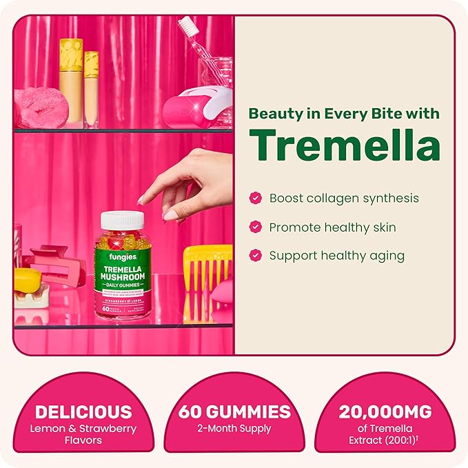 Fungies Tremella Mushroom Gummies, Mixed Strawberry & Lemon Flavor - Mushroom Herbal Supplement