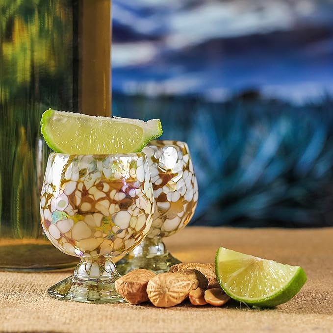 Authentic Mexican Tequila Hand Blown Shot Glasses - Set of 4-2 oz - Mini Glass Snifters - Heavy