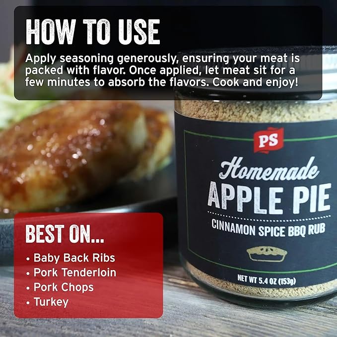 PS Seasoning Apple Pie Rub - Sweet and Smoky Cinnamon BBQ Seasoning for Smoking, Grilling, Baking
