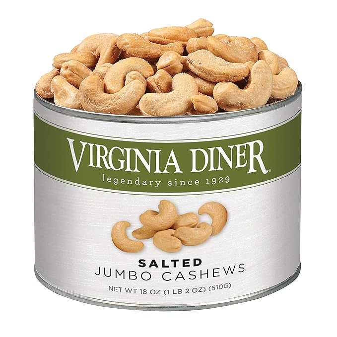 Virginia Diner Jumbo Salted Cashews - Non-GMO, Preservative Free Gourmet Cashews Gift from Virginia