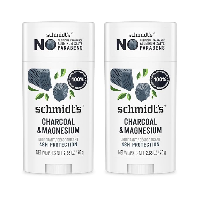 Schmidt's Aluminum-Free Vegan Deodorant Charcoal & Magnesium with 48 Hour Odor Protection, 2 Count