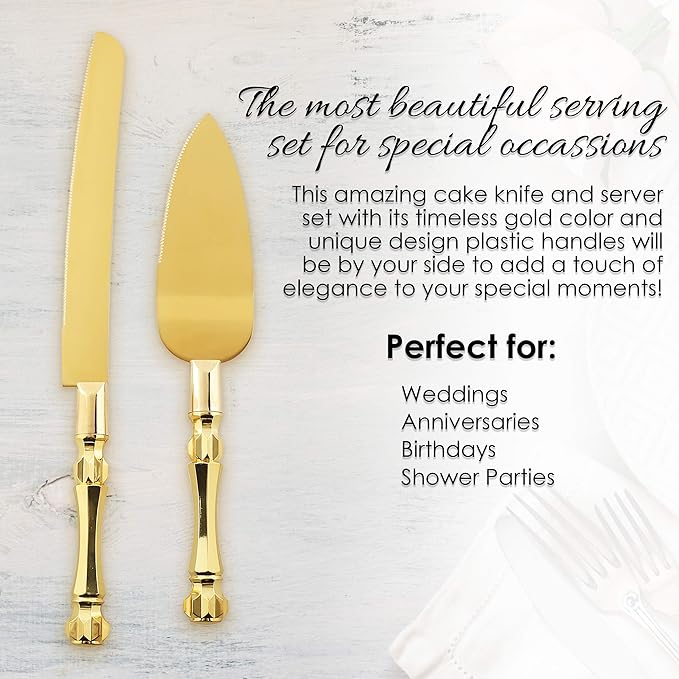 Homi styles Gold Elegant Cake Knife and Server Set, Cake Server and Knife Set of 2 with 420