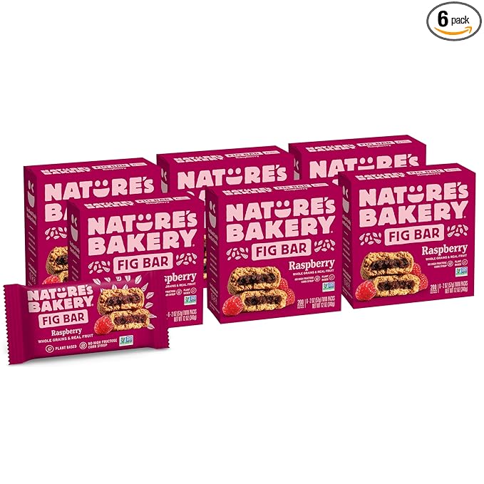 Nature?™s Bakery Whole Wheat Fig Bars, Raspberry, Real Fruit, Vegan, Non-GMO, Snack bar, 6 Count