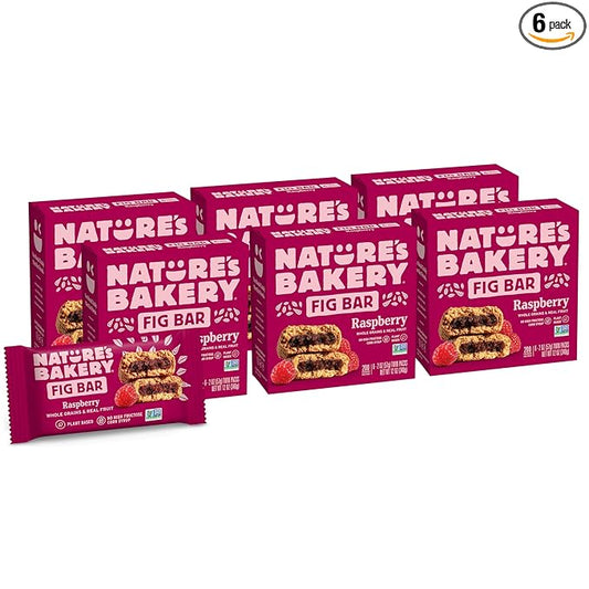 Nature?™s Bakery Whole Wheat Fig Bars, Raspberry, Real Fruit, Vegan, Non-GMO, Snack bar, 6 Count