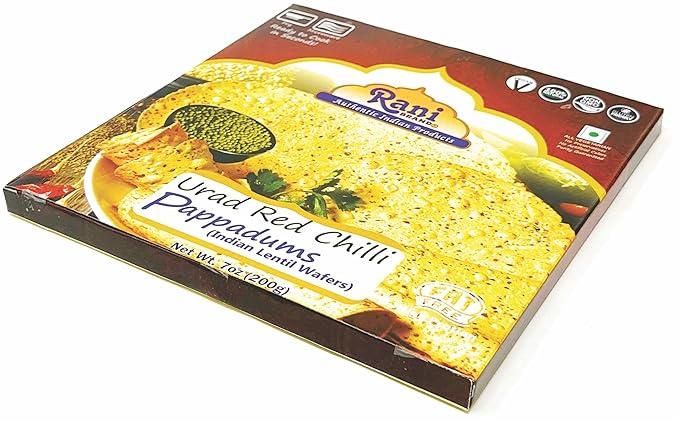 Rani Pappadums (Indian Lentil Wafer Snack) Red Chilli Papad 7oz (200g) Approximately 15pc, 7
