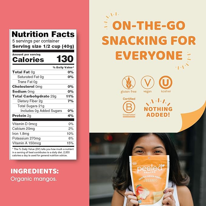 Peeled Snacks Organic Dried Fruit ??Healthy, Vegan Snacks for On-the-Go Lunch and More Mango 7 Oz