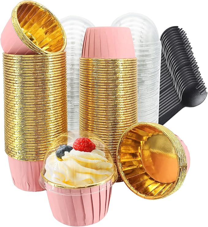 Cupcake Liners for Baking 100Pack,Free-Air 3.5Oz Foil Baking Cups with Dome Lids,Disposable Muffin
