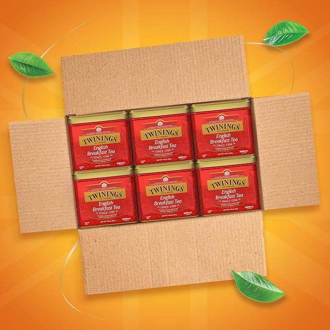 Twinings English Breakfast Loose Tea Tins, 7.05 Ounce Tins (Pack of 6), Smooth, Flavourful, Robust
