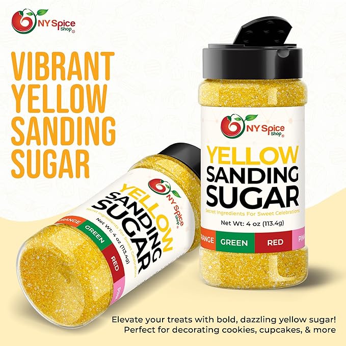 NY Spice Shop Yellow Sanding Sugar - 4 Ounce Sweet Colorful Edible Sprinkles For Candy Dish - Sugar