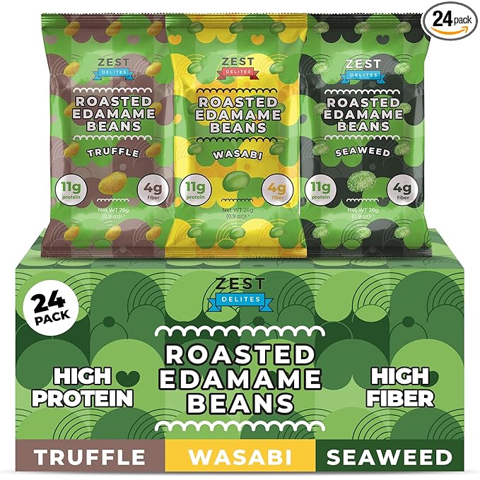 Crunchy Dry Roasted Edamame Beans Snack by Zest Delites, Truffle - Seaweed - Wasabi, Vegan, Low