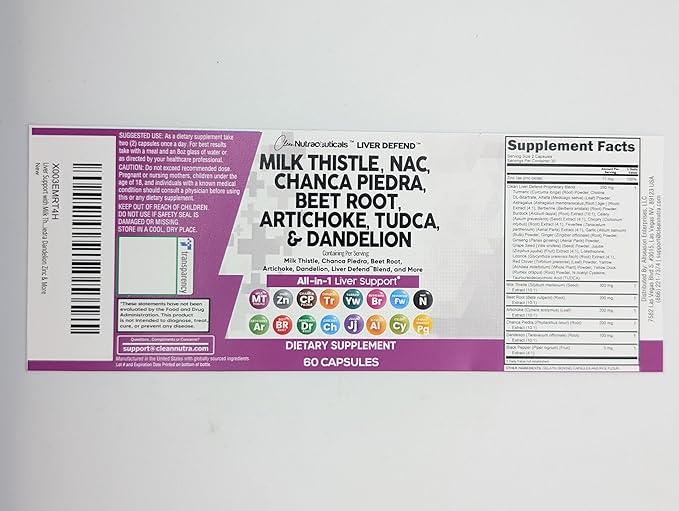 Clean Nutraceuticals Milk Thistle NAC Chanca Piedra Beet Root Artichoke Dandelion Root - Liver