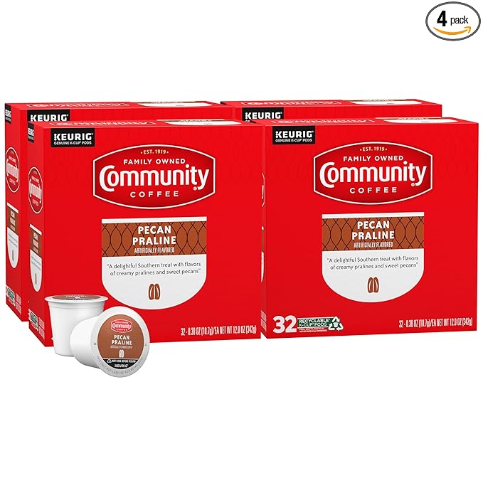 Community Coffee Pecan Praline Flavored, Medium-Dark Roast, Single-Serve Keurig K-Cup Pods, 32