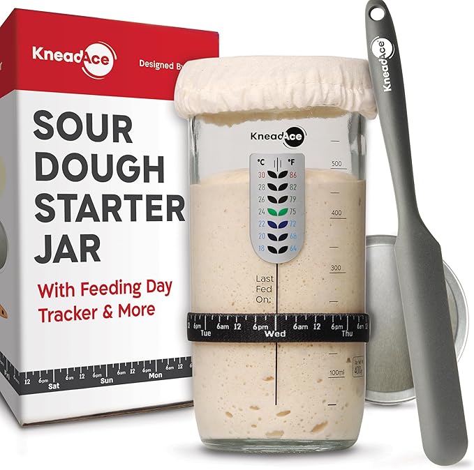 Sourdough Starter Jar With Date Marked Feeding Band, Thermometer, Sourdough Jar Scraper, Sourdough