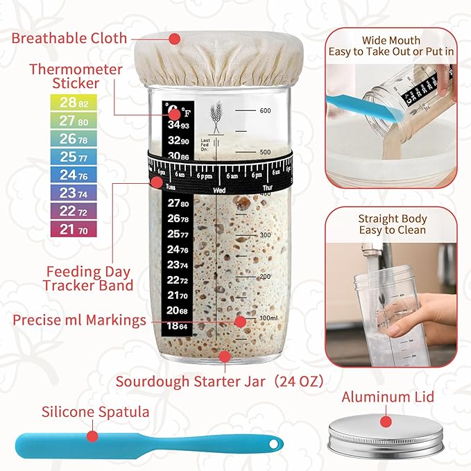 38 Pcs Sourdough Starter Kit, Cotton Rope Banneton Bread Proofing Basket with Sourdough Starter