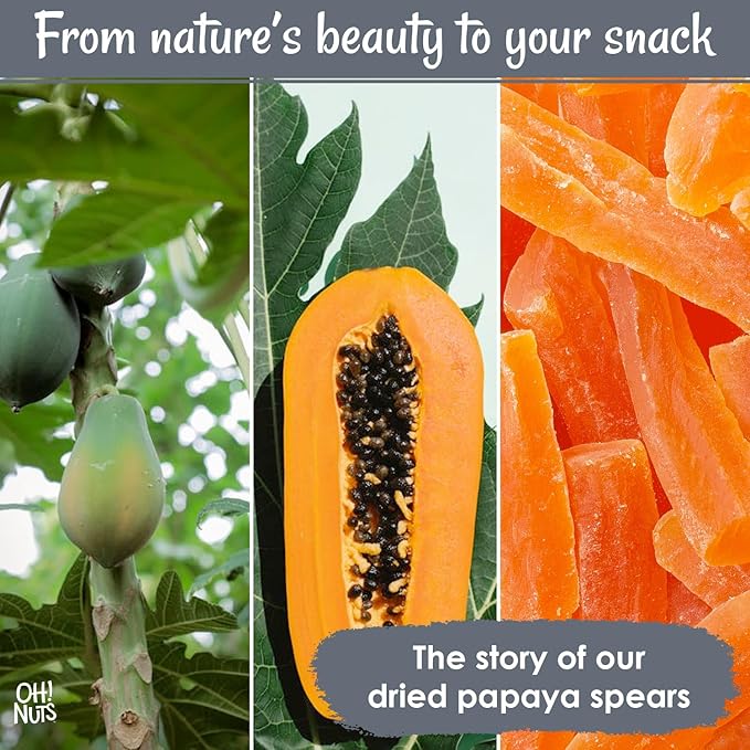 Oh! Nuts Dried Papaya Spears - 2 lb - Dried Fruit Spears - Less Sugar Added - Dehydrated Fruit