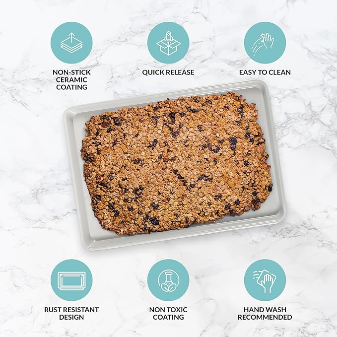 Boxiki Kitchen Non-Stick Ceramic Baking Sheet - Slick & Non-Toxic Ceramic Coating, PTFE & PFOA Free