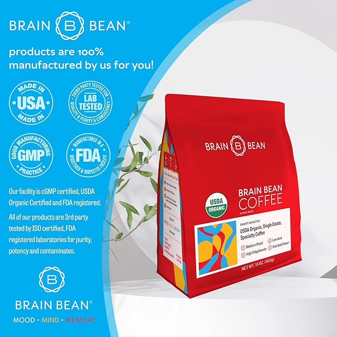 Brain Bean Organic Coffee ??Smooth Taste & Rich Medium Roast ??High Antioxidant & USDA certified