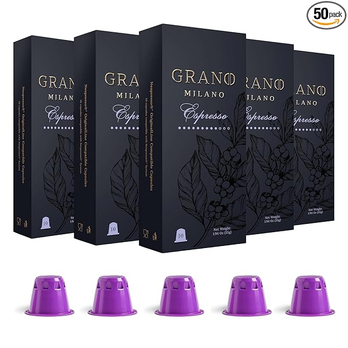 Grano Milano - 50 Espresso Pods Compatible with Nespresso Original line, Medium Roast - Intensity