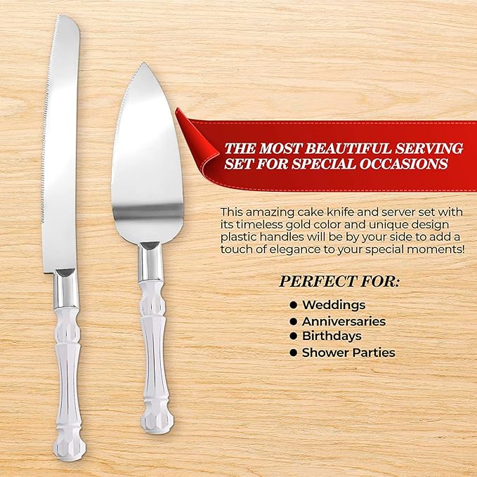 Homi styles White Elegant Cake Knife and Server Set, Cake Cutter and Pie Spatula, Cake Server and