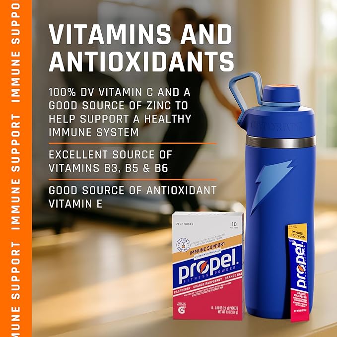 Propel Immune Support Electrolyte Enhanced Water Drink Mix Powder Packets, Orange Raspberry, 100%