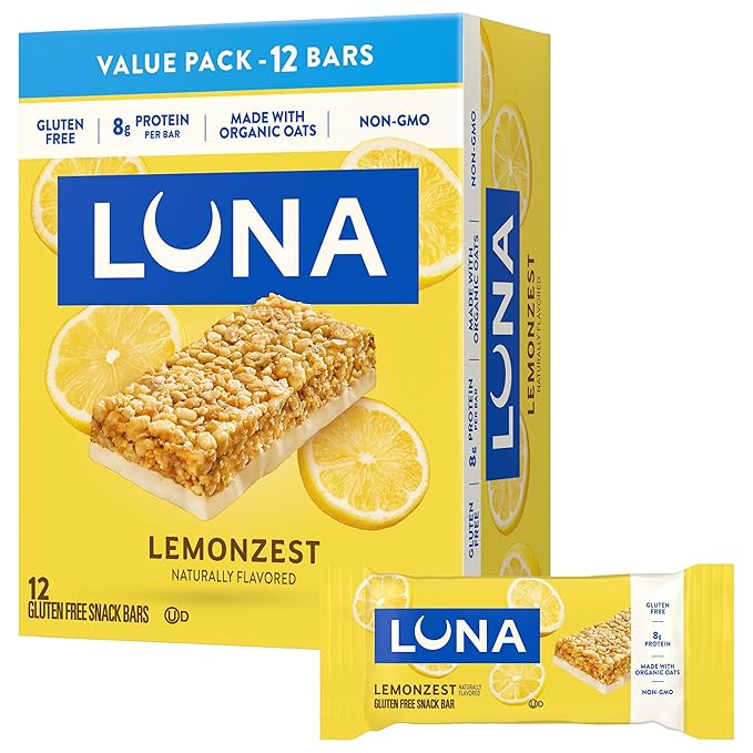 LUNA Bar - LemonZest Flavor - Gluten Free Snack Bars - Non-GMO - Protein Bars - Made with Organic