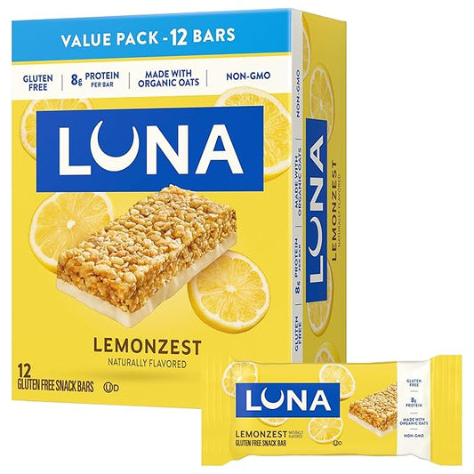 LUNA Bar - LemonZest Flavor - Gluten Free Snack Bars - Non-GMO - Protein Bars - Made with Organic