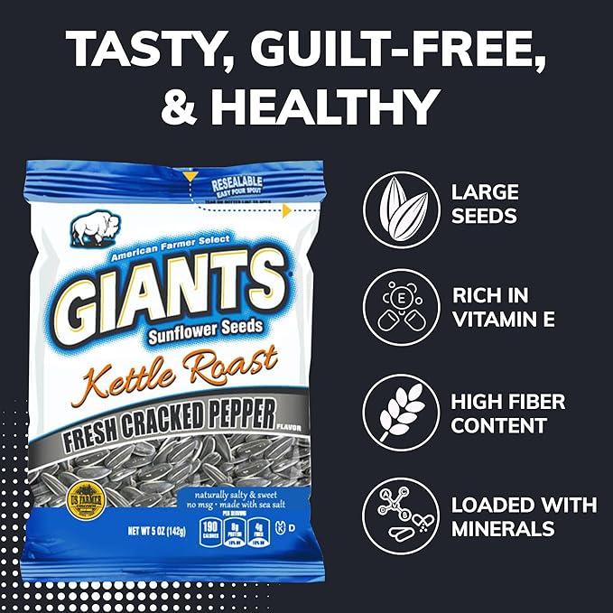 GIANTS Kettle Roast Fresh Cracked Pepper Sunflower Seeds - Sunflower Seeds Bulk, Roasted Sunflower