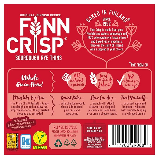 Finn Crisp Chia Seed Sourdough Rye Thins Crispbread, 6.8 Ounce Box (Pack of 9)