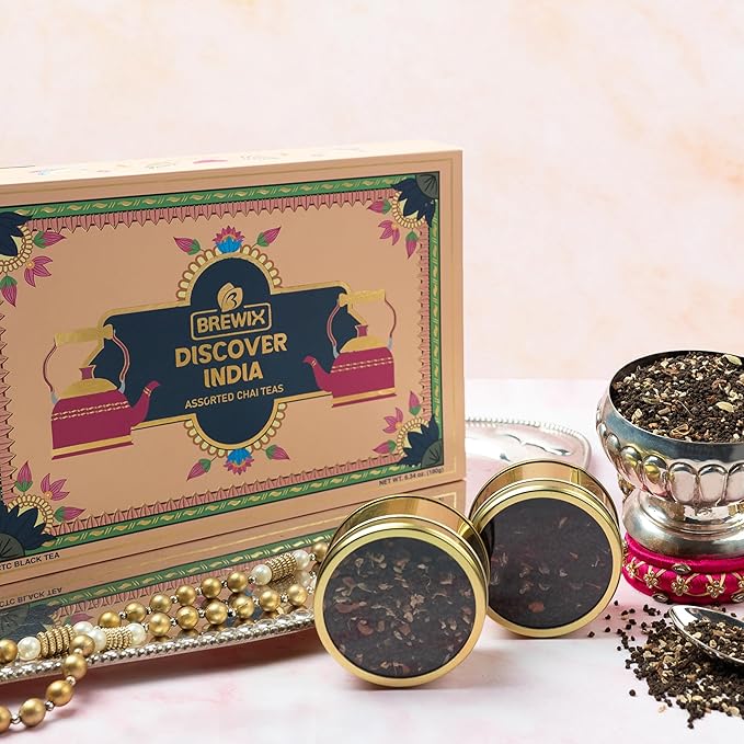 BREWIX, Discover India Premium Black Tea Christmas Gift Box (6.34oz/90+ Cups) | Tea Gift Sets For