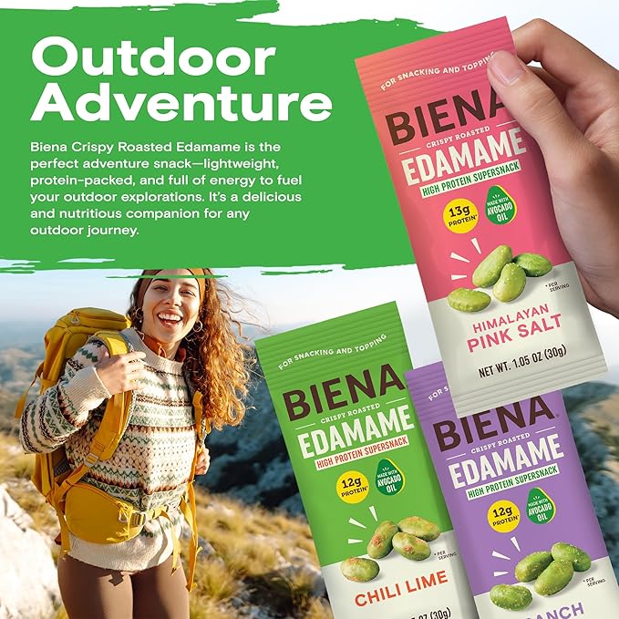 Biena Crispy Roasted Edamame Beans Snack ??High Protein Low Carb Snack for Adults & Kids, 12g-13g