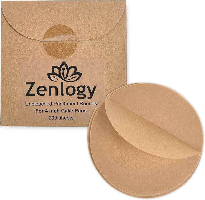 Zenlogy 4 Inch Small Parchment Paper Rounds (200 Sheets) - Unbleached, Pre-cut, High Heat, Round