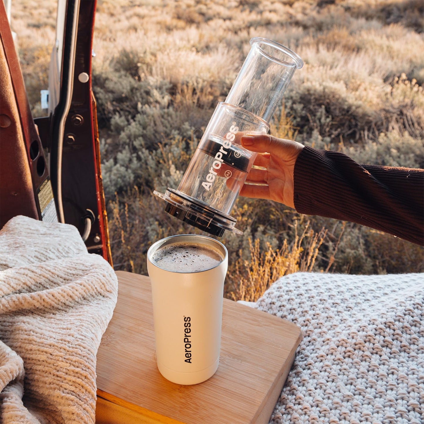 AeroPress Go Plus Portable Coffee Maker Kit, Cream