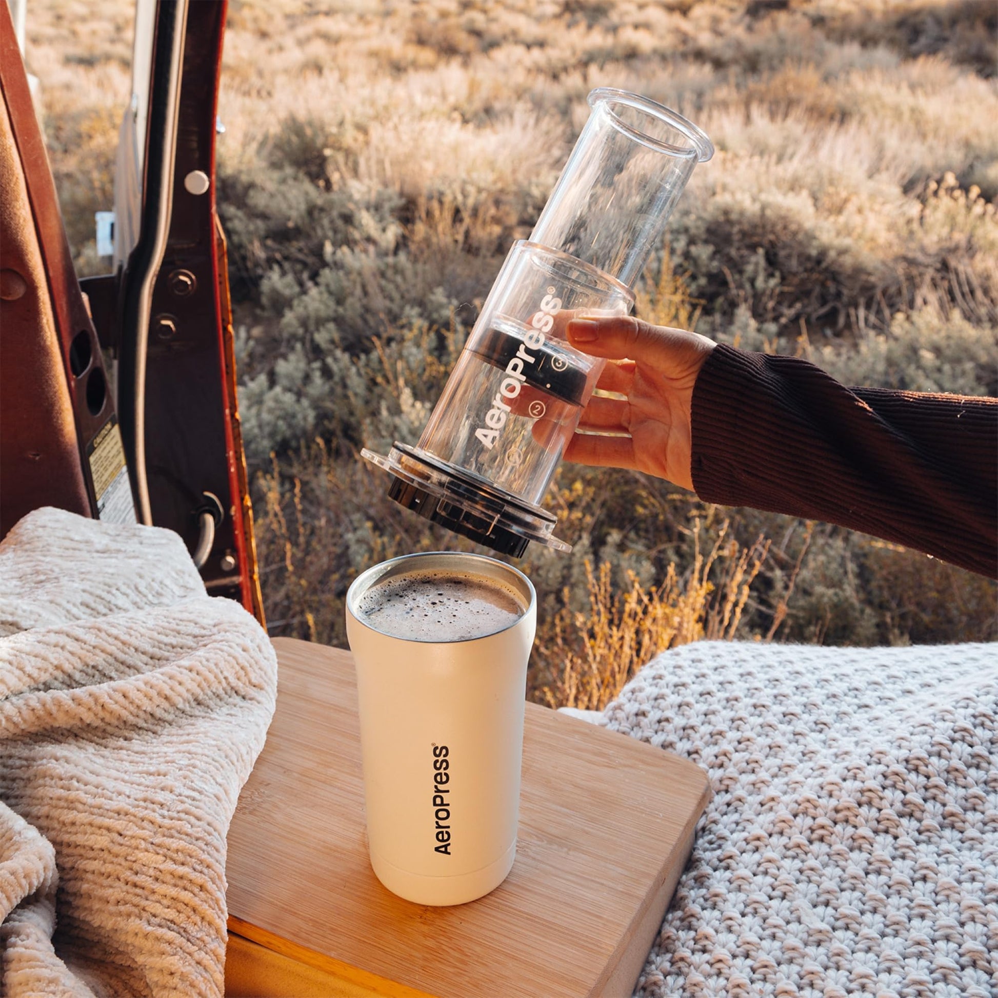 AeroPress Go Plus Portable Coffee Maker Kit, Cream
